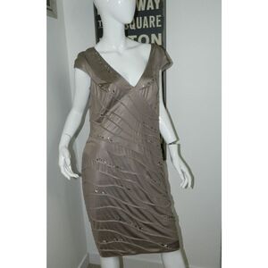 TADASHI SHOJI Dress‎ Bronze Brown Metallic Sequins Beaded Metallic Size  X-Large